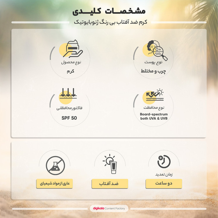 کرم ضدآفتاب بیرنگ ژنوبایوتیک SPF50 مدل 01، مناسب پوستهای مختلط و چرب، حجم 50 میلیلیتر