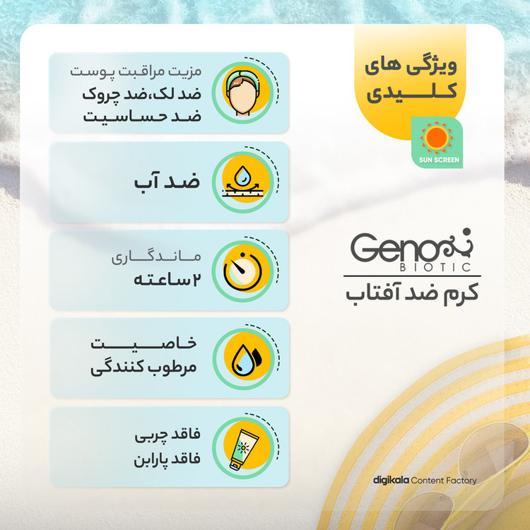 کرم ضدآفتاب بیرنگ ژنوبایوتیک SPF50 مدل 01، مناسب پوستهای مختلط و چرب، حجم 50 میلیلیتر