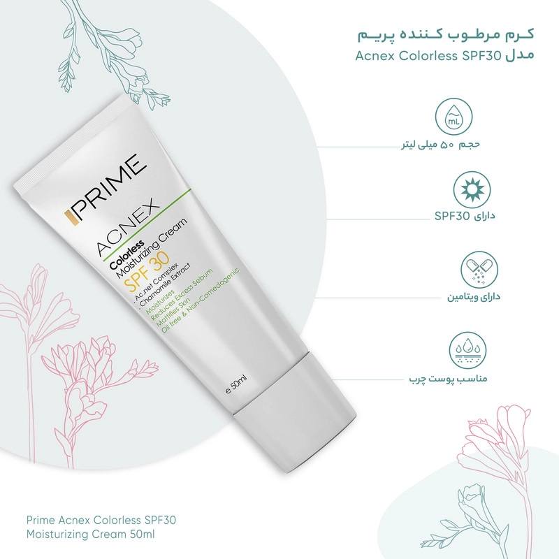 کرم مرطوب کننده بدون رنگ پرایم مدل Acnex SPF 30 حجم 50 میلی لیتر117203