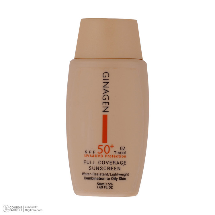 کرم ضدآفتاب ژیناژن SPF50 مدل 02، مناسب پوستهای چرب، حجم 50 میلیلیتر