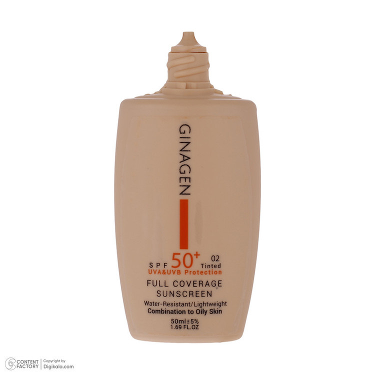 کرم ضدآفتاب ژیناژن SPF50 مدل 02، مناسب پوستهای چرب، حجم 50 میلیلیتر