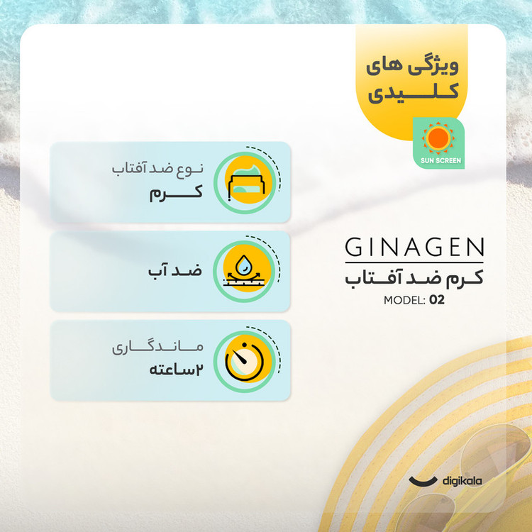 کرم ضدآفتاب ژیناژن SPF50 مدل 02، مناسب پوستهای چرب، حجم 50 میلیلیتر