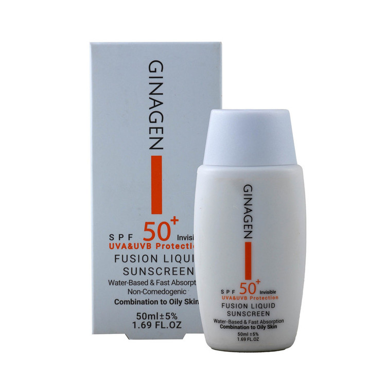 کرم ضد آفتاب بدون رنگ ژیناژن SPF 50 مدل Fusion Liquid مناسب پوستهای چرب و مختلط حجم 50 میلیلیتر
