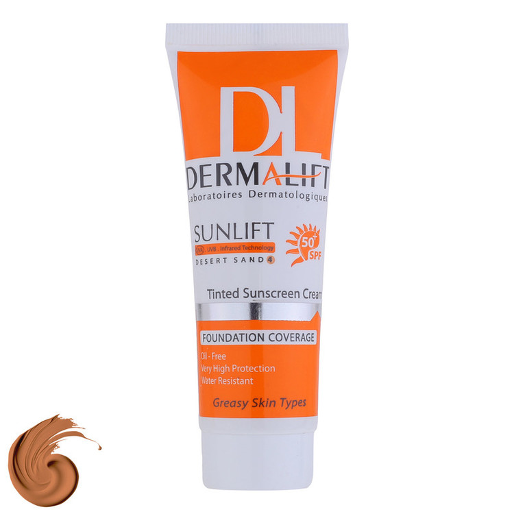 کرم ضد آفتاب رنگی درمالیفت مدل سانلیفت SPF 50 حاوی محافظ UVA و UVBمناسب پوستهای چرب حجم 40 میلیلیتر