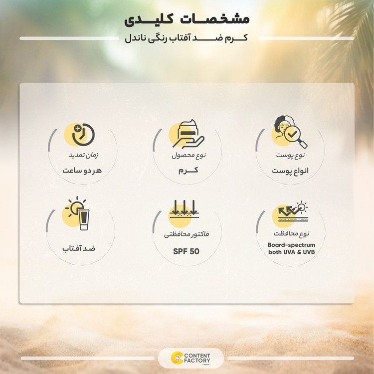 کرم ضد آفتاب رنگی ناندل SPF 50 مدل 01 مناسب انواع پوست حجم 50 میلیلیتر