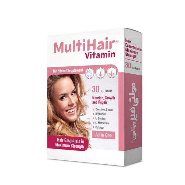 قرص روکشدار مولتی هیر ویتامین شرکت فارمد سلامت سینا بسته 30 عددی