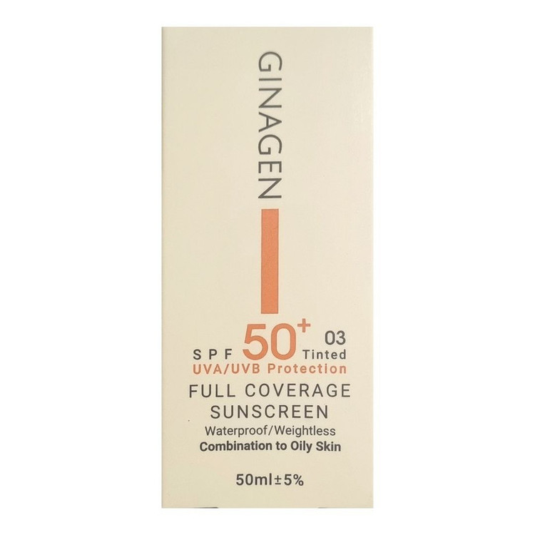 کرم ضد آفتاب رنگی ژیناژن SPF 50 مدل 03 مناسب پوستهای چرب حجم 50 میلیلیتر