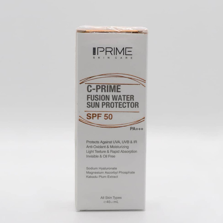 فلوئید ضدآفتاب بیرنگ پرایم SPF50 مدل C-Prime Fusion Water مناسب انواع پوست، حجم 40 میلیلیتر