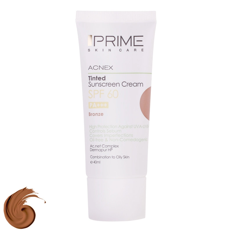 کرم ضدآفتاب رنگی پرایم مدل Acnex SPF60، مناسب پوستهای چرب، حجم 40 میلیلیتر