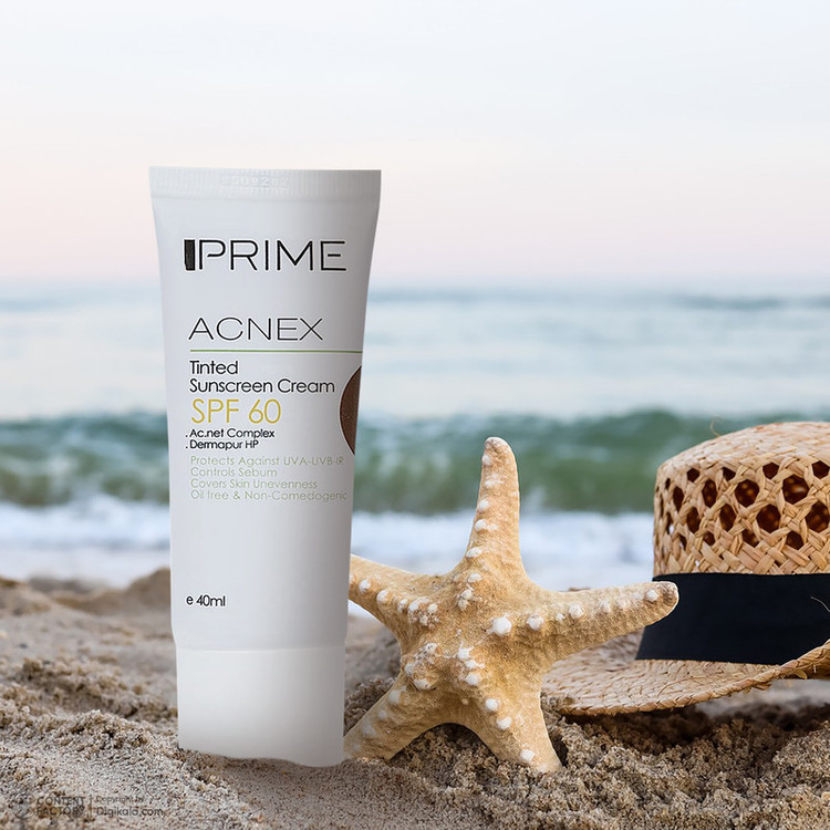 کرم ضدآفتاب رنگی پرایم مدل Acnex SPF60، مناسب پوستهای چرب، حجم 40 میلیلیتر