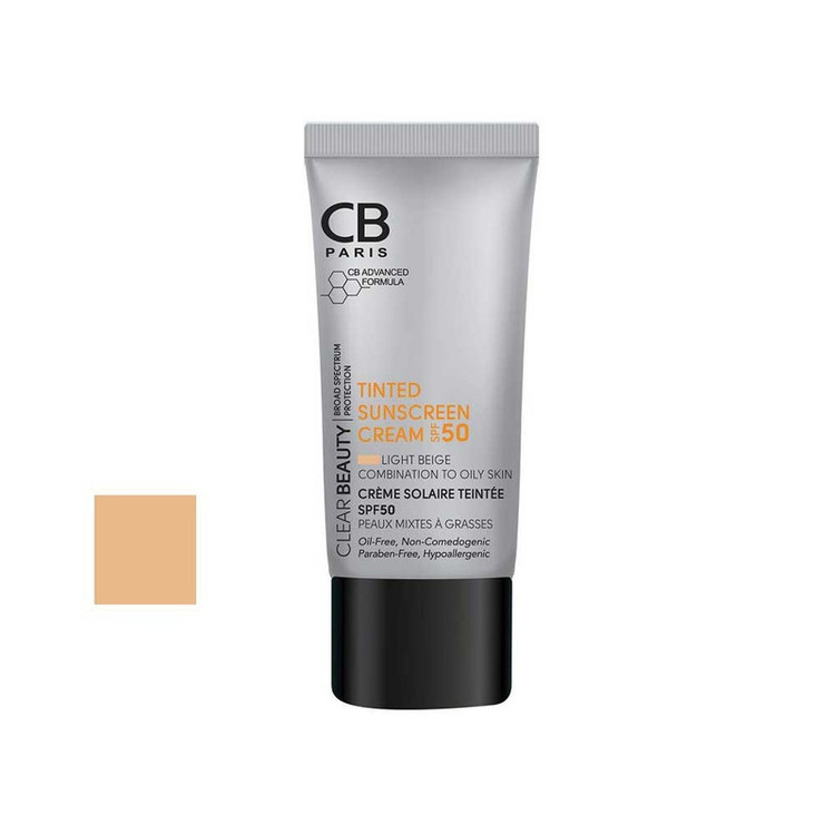 کرم ضد آفتاب رنگی سی بی پاریس SPF 50 بژ روشن مناسب پوست های مختلط و چرب حجم 40 میلیلیتر