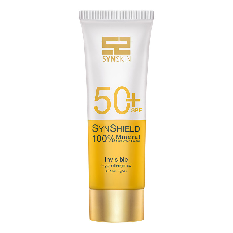کرم ضد آفتاب بدون رنگ ساین اسکین SPF 50 مدل SYN Shield Mineral مناسب انواع پوست حجم 50 میلیلیتر