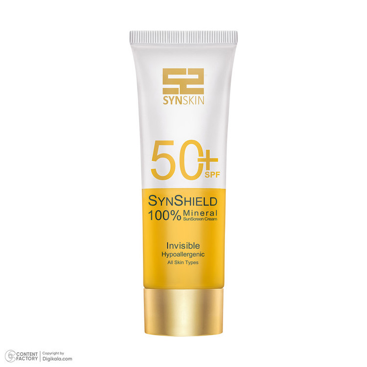 کرم ضد آفتاب بدون رنگ ساین اسکین SPF 50 مدل SYN Shield Mineral مناسب انواع پوست حجم 50 میلیلیتر