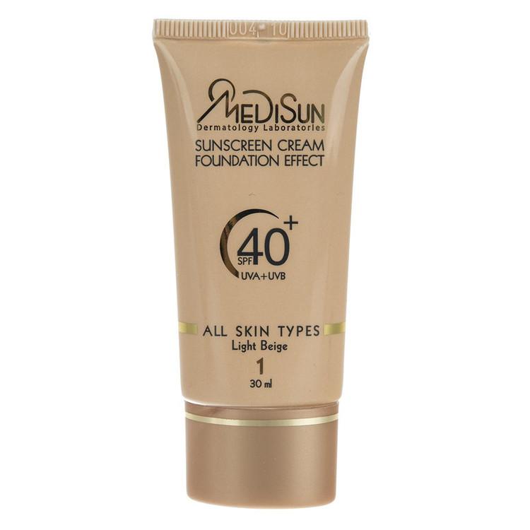 ضد آفتاب کرم پودری رنگی فاقد چربی پوست حساس و چرب SPF40 بژ روشن مدیسان شماره1 حجم 30 میلی