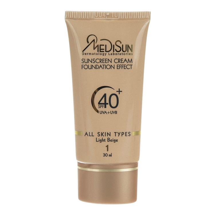 ضد آفتاب کرم پودری رنگی فاقد چربی پوست حساس و چرب SPF40 بژ روشن مدیسان شماره1 حجم 30 میلی