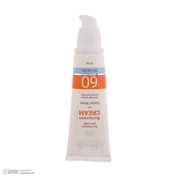 کرم ضد آفتاب بیرنگ صورت ثمین SPF 60 مدل Fusion Water مناسب برای پوست چرب حجم 50 میلی لیتر