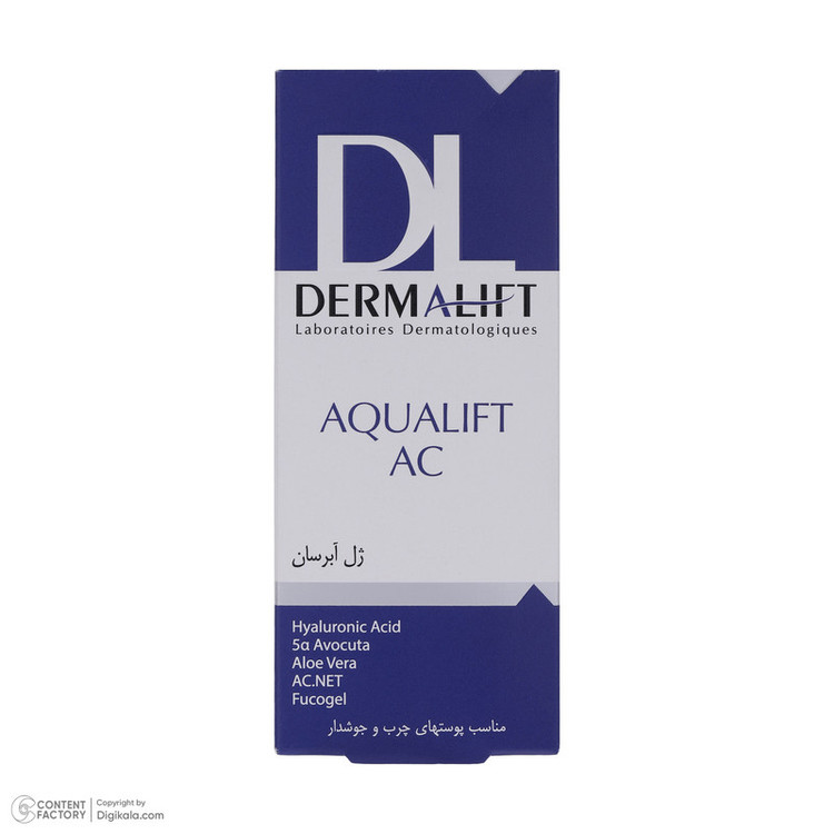 ژل آبرسان صورت درمالیفت مدل AQUALIFT AC مناسب برای پوستهای چرب و جوشدار حجم 50 میلی لیتر
